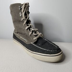 SPERRY Top Sider Fold Over Charcoal Corduroy Gray Boots Women Size 9 Plaid Lined